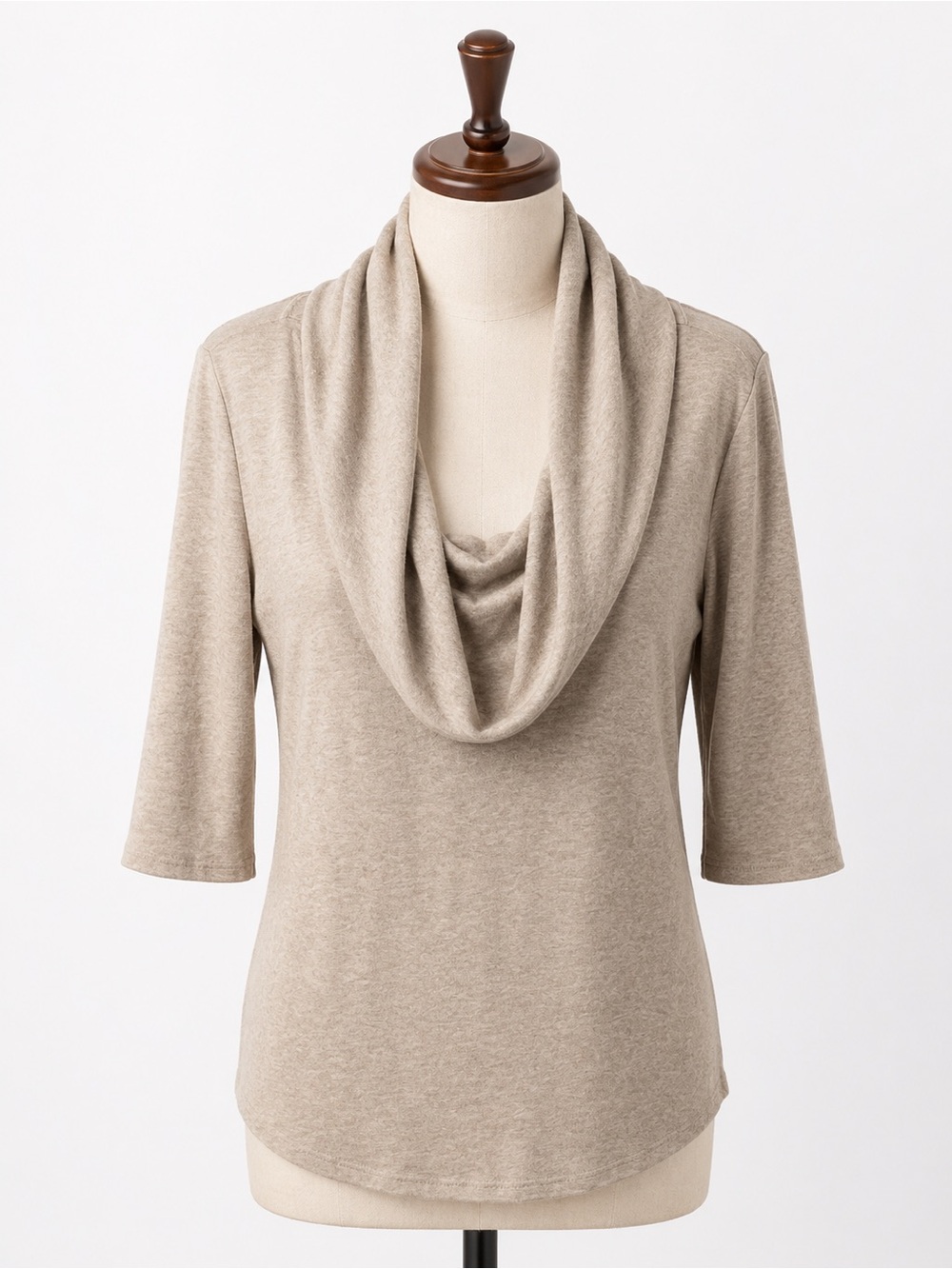Women's Taupe Cowl Neck 3/4 Sleeve Sweater